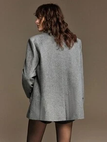 Ontre 2025 Grey Summer Business Casual Office Women's Oversized Blazer,Modern Urban Style Thick Fabric Notched Collar Long Sleeve Loose Fit Real Pockets - Grey - View 2