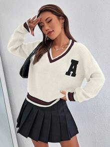 Chiquease Women's Casual Loose Letter Graphic Drop Shoulder Long Sleeve Pullover Sweater, Autumn/Winter