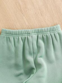 Bộ 2 áo hoodie và quần dài màu xanh navy họa tiết chữ trắng thoải mái, dễ mặc cho bé trai, thích hợp cho du lịch, đi học, hoạt động hàng ngày, trang phục thu/đông trở lại trường, áo hoodie thiết yếu, áo hoodie có khóa kéo, trang phục mùa thu, quần áo bé trai, bộ - Màu xanh Bạc hà - Xem 5