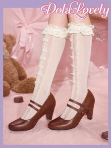 Dola Lovely Giày cao gót Mary Jane mũi tròn họa tiết hoa cổ điển dành cho nữ, quai đôi màu nâu, thích hợp cho lễ Halloween và Giáng sinh - màu nâu - Xem 4