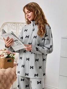 EURMUSE Grey Brushed Printed Top And Pants Leisure Set - Grey - View 5