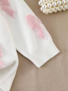 SHEIN Vintaside Kids 女童厚款粉色蝴蝶结圆领白色套头毛衣，休闲可爱，适合叠穿，也适合秋冬季节、圣诞节、万圣节等派对场合。 - 白色 - 查看 5