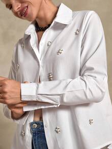 Bóhologie Women's Casual Long Sleeve Button-Up Blouse, Versatile Everyday Wear - White - View 4