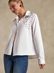 Bóhologie Damen Lässige Langarm Knopfbluse