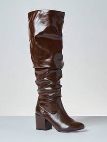 SHUZIA Bốt cao đến đầu gối, mũi nhọn, gót dày, thường ngày cho nữ - Màu nâu Sô-cô-la - Xem 3