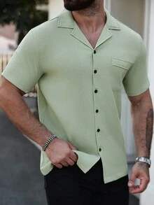 Manfinity Homme 男士翻蓋口袋前排扣襯衫 - 薄荷綠 - 查看 1