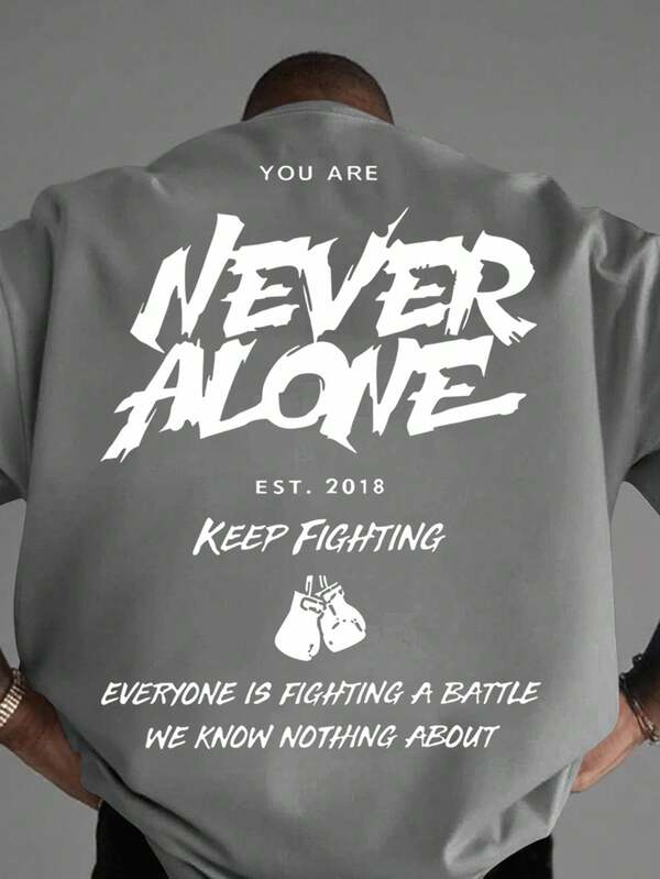 Manfinity EMRG Plus Size Men's Casual Slogan Graphic Round Neck Short Sleeve T-Shirt, Summer