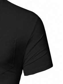 Manfinity Homme Men's Summer V-Neck Button Design Pocket Black Casual T-Shirt - Black - View 3