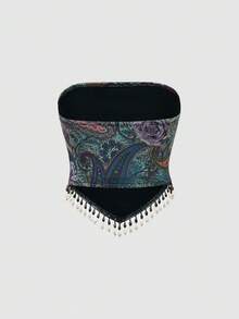 ROMWE Hippie 复古嬉皮西部音乐节木珠流苏下摆佩斯利印花波西米亚风女装套装 - 彩色 - 查看 6