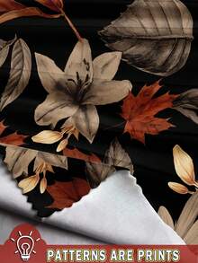 EMERY ROSE Plus Size Casual Leaf Print Jumpsuit Women Dresses Suitable For Going Out,Flower/Spring/Summer/Vacation - Multicolor - View 3