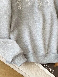 SHEIN Sudadera de cuello redondo con mangas raglán, bordado de lazo de encaje para mujer