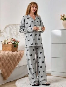 EURMUSE Grey Brushed Printed Top And Pants Leisure Set - Grey - View 4