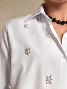 Bóhologie Women's Casual Long Sleeve Button-Up Blouse, Versatile Everyday Wear - White - View 6