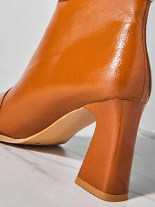 SHUZIA 女士日常休闲舒适尖头粗跟翻折踝靴 - 巧克力棕 - 查看 6