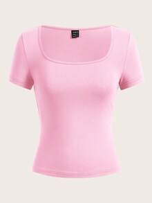 SHEIN EZwear 3 件女式方领短袖短款休闲紧身 T 恤，适合夏季 - 彩色 - 查看 9