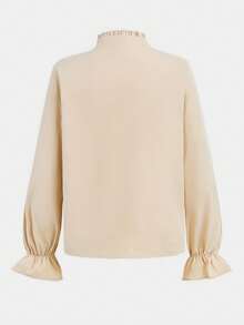 SHEIN Ruffled Collar Lantern Sleeve Casual Versatile Apricot Shirt For Teen Girls, Elegant Palace Style Apricot Shirt Fall Winter - Apricot - View 2