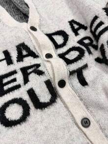 Manfinity Dauomo J'AI EU UN RÊVE FIÉVREUX SUR TOI Cardigan homme tricoté à motif jacquard de lettres, cardigan confortable à manches longues et couleurs contrastées, convient pour les sorties quotidiennes, automne hiver - Multicolore - Voir 5