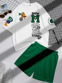 Manfinity Hypemode Plus Size Men's Summer T-Shirt And Shorts Set, Fashionable, Cozy Outfits - Multicolor - View 1