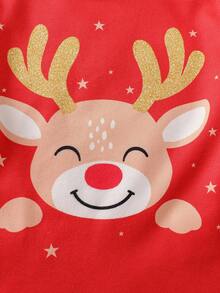 Snug Fit Pajama Set For Toddler Boys,Red Autumn Graphic Long Sleeve Top And Pants,Christmas Reindeer Gingerbread Man Letter Puppy Print Lounge Wear - Multicolor - View 6
