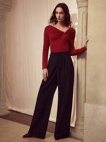 MOTF PREMIUM RUCHED ASYMMETRICAL NECK SLIM FIT T-SHIRT