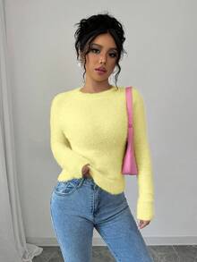 RosyDaze Plush Fitted Long Sleeve Sweater - Yellow - View 5