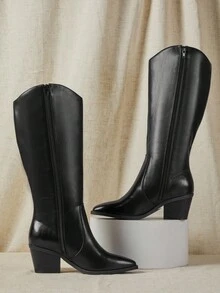 SHUZIA 女式套穿尖头粗跟西部牛仔靴——时尚、耐用、舒适