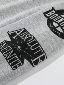 Claim Dot 宽松男士长袖圆领字母图案运动衫，街头潮流，秋季 - 灰色 - 查看 4