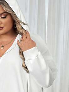 SHEIN CURVE+ Felpa con cappuccio con chiusura lampo e maniche a raglan, con coulisse, top autunnale, abbigliamento autunnale da donna taglia comoda