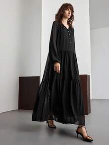 Ontre Rochie de damă cu guler înalt, neagră, rezistentă la riduri, modernă și urbană, stil 2025, stil casual de zi cu zi/business