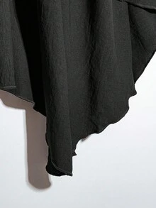 Linhara Plus Size Women Elegant Solid Color Asymmetric Design Skirt - Black - View 3