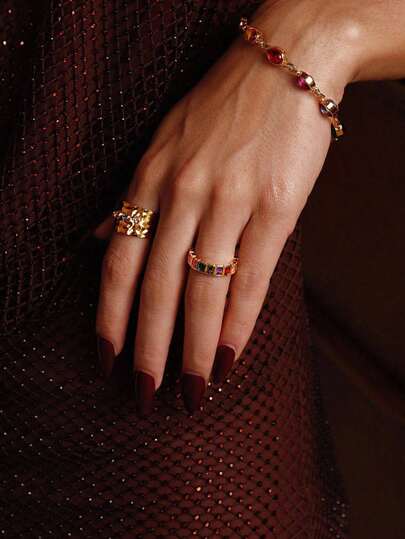 Glisma 18K镀金单枚优雅、可爱、奢华几何彩色方形锆石鸡尾酒戒指，适合派对、休闲、音乐会/节日、夜店、婚礼、假日、度假等场合。