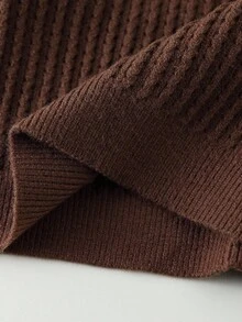 Back-To-School Young Girls Thick Round Neck Cable Knit Sweater,Oversized Loose Fit Vintage Embroidered Patch Casual Wear For School Autumn Fall Winter - Brown - View 8