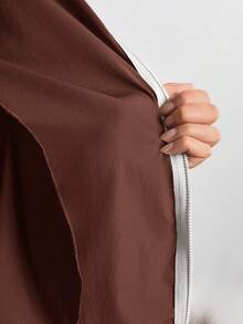 In My Nature Women's Solid Color Drop Shoulder Hooded Casual Zip-Up Drawstring Versatile Outdoor Jacket - Burgundy - View 11