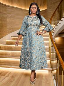 Fleurora Autumn And Winter Elegant Modest Party Party Christmas Valentine's Day Cocktail Party Concert/Music Festival Colorful Colorful Jacquard Scoop Neck Flared Flounce Sleeve Midi Three Quarter Length Sleeve Plus Size Dresses Plus Size Women Floral Jacquard Round Neck Flare Sleeve Elegant Luxury Dress Sparkly Dress Luxury Evening Dresses For Women Luxury Evening Dresses For Weddings Luxury Evening Dress For Women Luxury Evening And Occasion Dresses Luxury Evening Dresses Formal Dresses For Women Formal Dress Plus Size Formal Dress Going Out Going Out Dress Elegant Party Dress Elegant Dresses For Party New Year New Year Dress New Year Dress Women New Year Women's Outfit New Year Look Fall Clothes For Women Autumn Clothes For Women Fall Dresses For Women - Multicolor - View 5