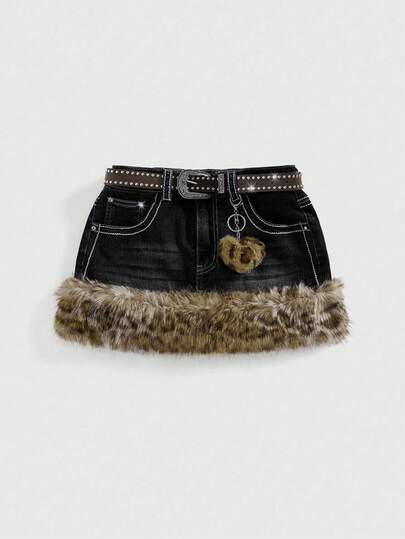 Kawaii Y2K Vintage Leopard Print Frayed Hem Plus Size Women Kpop Mini Low Waist Skirt With Belt Accessory