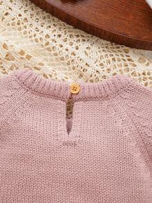 2 sztuki/zestaw: śliczny różowy sweterek dla małych dziewczynek | Sweter z okrągłym dekoltem i długim rękawem + modne spodnie dzwony z ozdobną kokardką 3D - Różowy - Zobacz 4