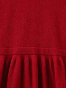 1pc Collared Knit Dress, Cute Red And White Stripe Long Sleeve Sweater Dress For Back-To-School, Autumn French Style Christmas Tween Girl School Dress - Burgundy - View 6