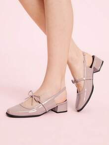 CUCCOO DOLLMOD 2025 Spring/Summer New Elegant Bowknot Chunky Heel Low Vamp Patent Leather Sandals For Women - Maroon - View 3