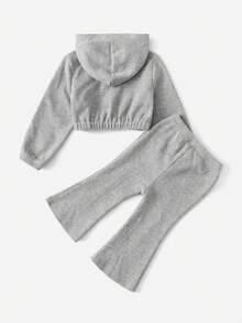嬰兒女童1件格子織毛呢連帽夾克和1件長裤套裝 - 淺灰色 - 查看 2