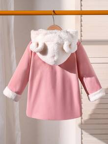 少女前扣连帽羊毛保暖夹克 - 粉色 - 查看 2