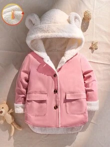 少女前扣连帽羊毛保暖夹克 - 粉色 - 查看 8