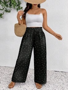EMERY ROSE Quần ống rộng in chấm bi cỡ lớn dành cho nữ, màu đen, giản dị và lãng mạn cho Ngày Nhà giáo, mùa xuân/hè, quần chấm bi đi làm quần đen quần ống rộng quần nữ - Nhiều màu - Xem 4