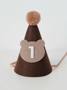 SHEIN 1 件 17cm * 12cm 可爱棕熊形状无纺布生日帽，派对帽装饰，发夹发饰，生日礼物，适合 1-9 岁 - 棕色 - 查看 9