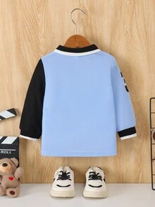 SHEIN Toddler Boys' Colorblock Long Sleeve Polo Shirt, Comfortable & Versatile, Spring/Autumn Fall Winter - Multicolor - View 3