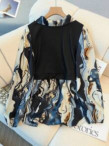 SHEIN Clasi Áo thun dệt kim họa tiết vân đá màu cỡ lớn 2 trong 1 cho nữ - Nhiều màu - Xem 2