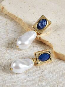 Opalesca Women's Fashionable Elegant Minimalist Vintage Earrings,Holiday,Vacation,Party,ElEGANT,PREMIUM,PEARL,For Mom/Women/Girl/Mother,Fall/Autumn/Winter,Outfits,Old Money,Premium,Pearl,Elegant,Fairycore/Fairy - Gold - View 5