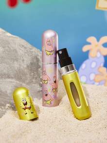 SpongeBob SquarePants | SHEIN 5ml/0.2oz Dark Gray Refillable Perfume Atomizer Spray Bottle With Bottom Filling Self-Pump Type Reusable Fragrance Bottle, Mini Portable Cosmetic Bottle Liquid Filling Bottle,With A Visible Window, Portable For Travel And By Plane,Patrick,Yellow&Pink