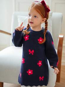 Souflis Souflis Casual Loose Long Sleeve Baby Girls Sweater Dresses, Autumn/Winter Fall - Navy Blue - View 4