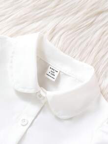 SHEIN 女婴彼得潘领衬衫搭配粉色蝴蝶结装饰背带裙，休闲日常装 - 粉色 - 查看 6