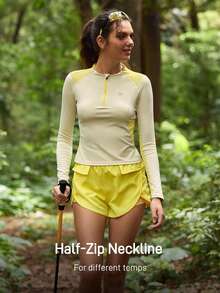 In My Nature 女士户外T恤和背心，高弹性，亲肤，适合露营、徒步旅行、运动和城市通勤 - 芥末黃 - 查看 3